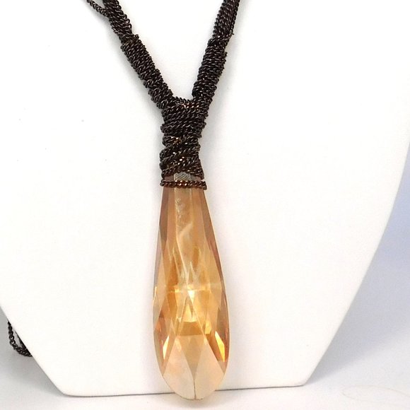 Gold Crystal Pendant Multi Chain Necklace Signed  Leslie Danzis Vintage - Picture 1 of 7